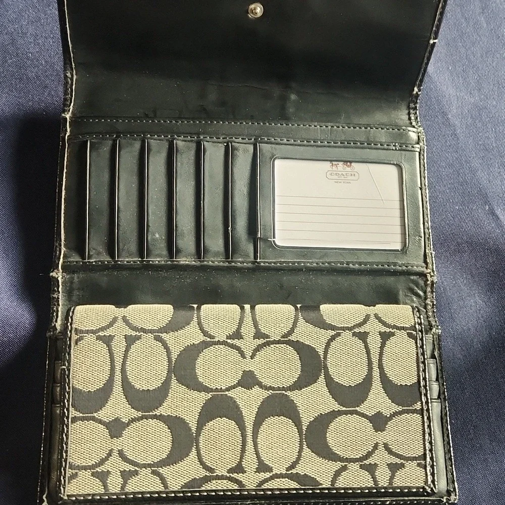 Coach Vintage y2k‎ Legacy Signature Logo Canvas Leather Check cover Wallet Black